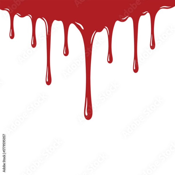 Fototapeta Abstract red paint or blood splatter and dripping drops of liquid ink for horror design or art illustration