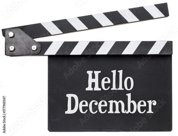 Fototapeta Hello December text on clapboard
