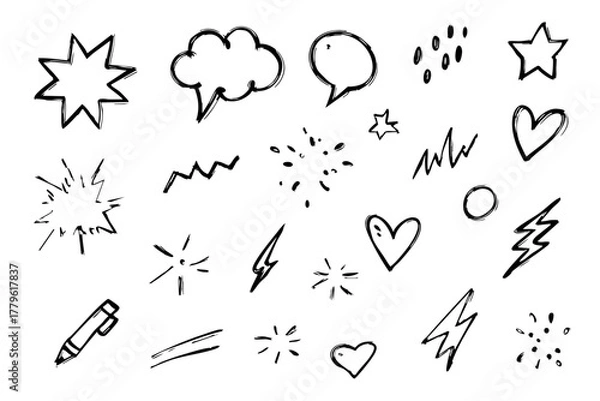 Fototapeta Hand Drawn Check Mark & X Icon Set - Sketch Doodle Tick Box Vector Illustration