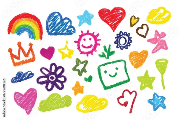 Fototapeta Hand Drawn Crayon Texture Set - Scribble & Chalk Brush Strokes Vector Illustration