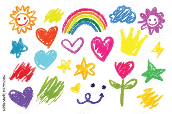 Fototapeta Hand Drawn Crayon Texture Set - Scribble & Chalk Brush Strokes Vector Illustration