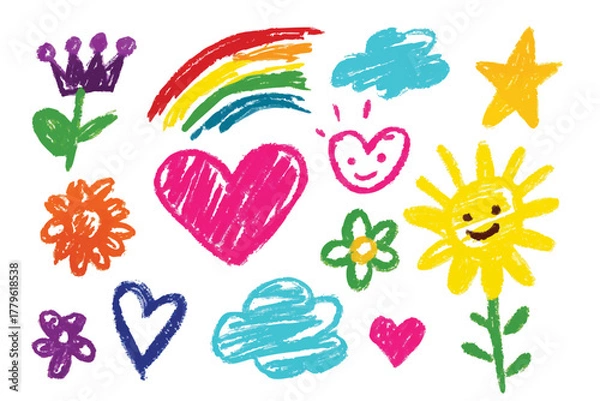 Fototapeta Hand Drawn Crayon Texture Set - Scribble & Chalk Brush Strokes Vector Illustration