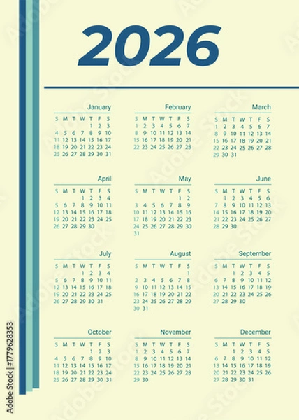Obraz calendar 2026 100% edit able and resize able file