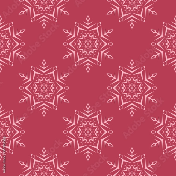 Obraz Snowflakes seamless pattern. Cherry red background with christmas elements