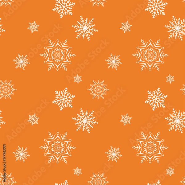 Fototapeta Snowflakes seamless pattern. Orange background with christmas elements