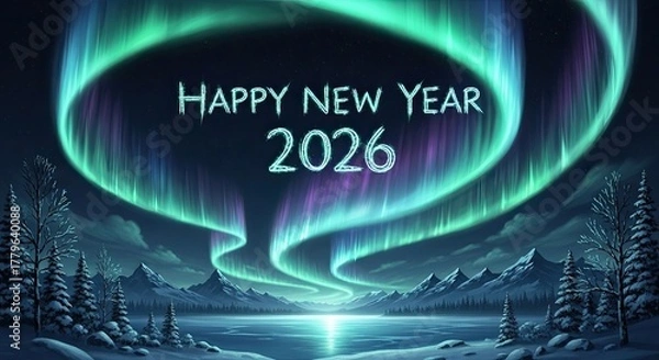 Fototapeta Happy New Year 2026 Beautiful Aurora Sky