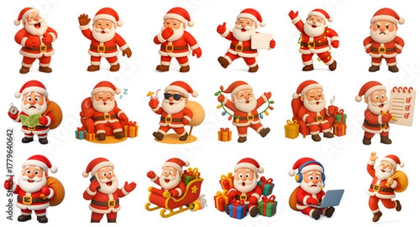 Fototapeta set of santa clauses 3d isolated illustrations