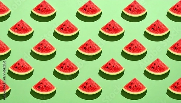Fototapeta Watermelon seamless pattern on green background