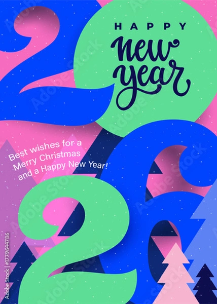 Obraz Colorful logo numbers 2026 Happy New Year typography design. Elegant festive logo number for calendar, greeting card, Christmas decoration and New Year 2026 celebration invitation vector illustration.