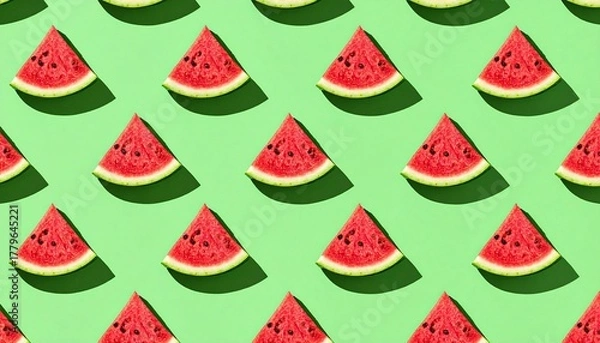 Fototapeta Watermelon seamless pattern on green background