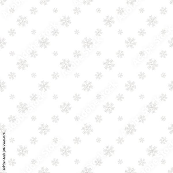 Fototapeta Seamless pattern with silver snowflakes. Christmas abstract geometric snowflake background on a white background. Design for wrapping paper, fabric, and home decor.