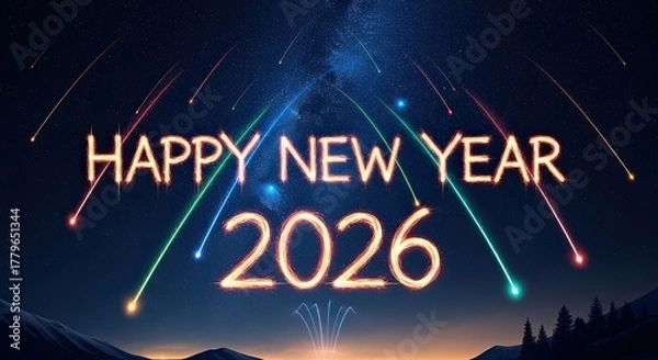 Fototapeta Happy New Year Twenty Twenty Six Fireworks Celebration