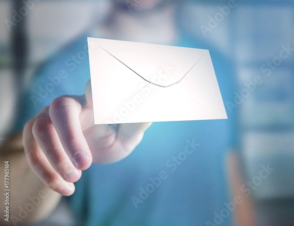 Fototapeta Envelope message displayed on a futuristic email interface - 3d rendering