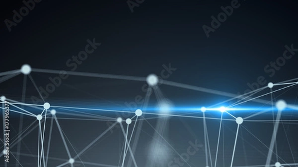 Fototapeta Abstract connection dots with flare. Technology background. Digital illustration. Network concept 3d rendered