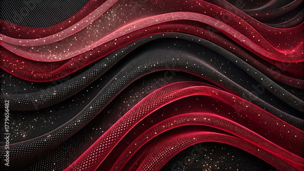 Obraz Red and black wavy background. 3d rendering, 3d illustration.