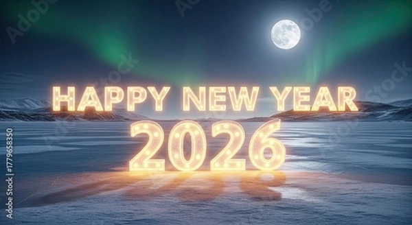 Fototapeta Happy New Year 2026 Aurora Borealis Celebration