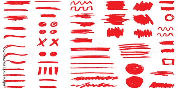 Obraz Hand-drawn red marker elements, underlines, circles, crosses