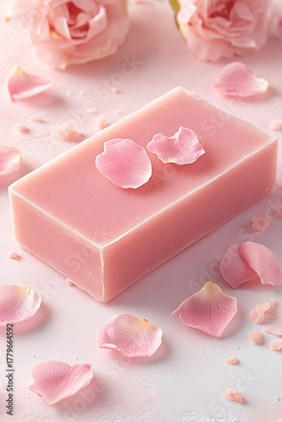 Fototapeta Elegant pink soap with rose petals for spa and beauty product design