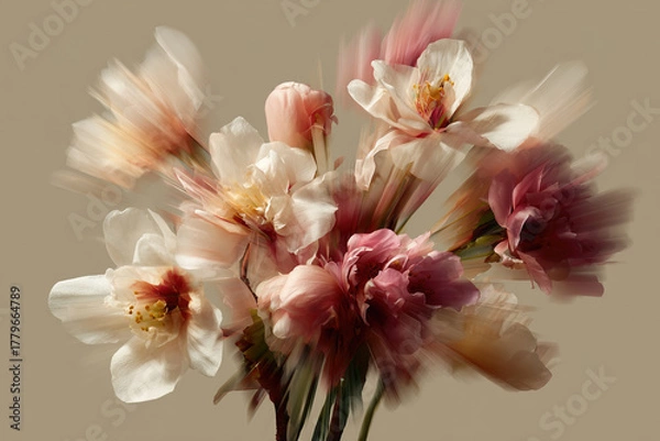 Fototapeta Background with beautiful blooming flowers, motion blur effect