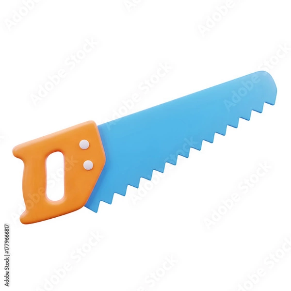Fototapeta A blue and orange cartoon hand saw isolated on transparent background