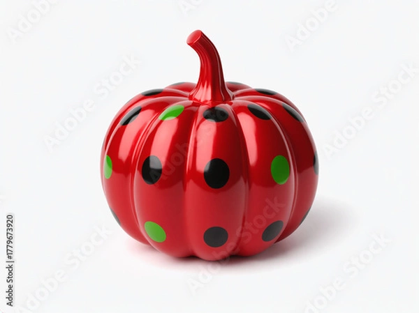 Fototapeta Vibrant Red Pumpkin with Black and Green Polka Dots—Pop Art Holiday Decor