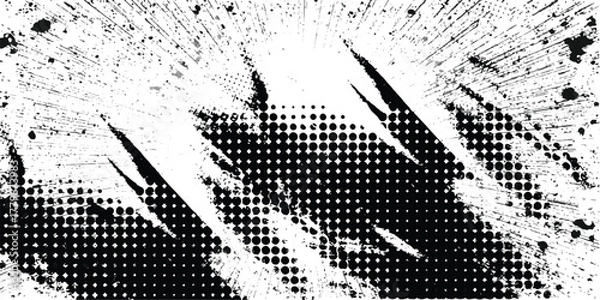 Obraz Dynamic black and white abstract grunge with halftone pattern