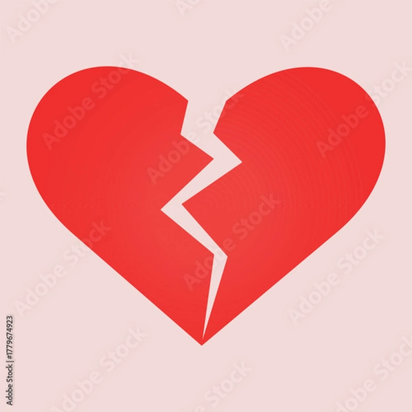 Fototapeta Red broken heart. Divorce symbol, heartbreak, flat vector image.Vector illustration. Vector isolated broken heart. Red heart broken  and cracked. 

