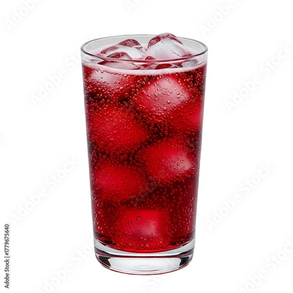 Fototapeta Refreshing Red Soda with Ice Cubes