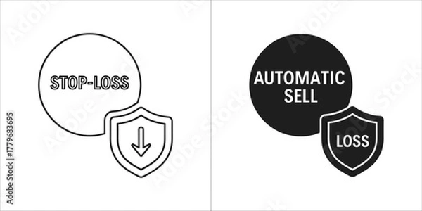 Fototapeta Stoploss and automatic sell icons with shield symbol