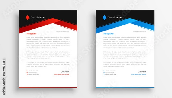 Fototapeta Modern business letterhead design with red and blue accents