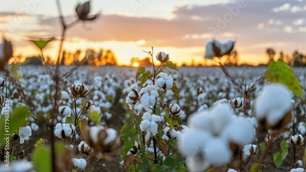 Obraz Plantation Abstract Background Cotton Field Sunset Golden