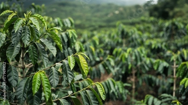 Fototapeta Plantation Abstract Background Coffee Field Leaves Bokeh
