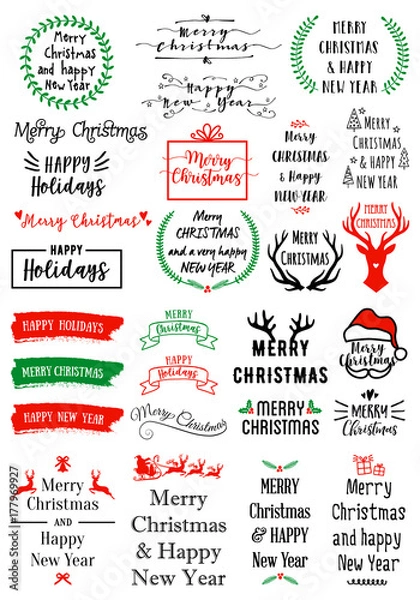 Obraz Christmas text overlays, vector set