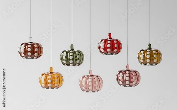 Obraz Colorful Polka Dot Pumpkin Lights Suspended Against White Background