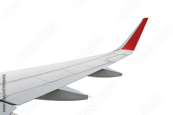 Fototapeta View of a commercial airplane wing with a red winglet from a window. Isolated on transparent background, png