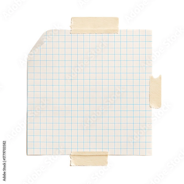 Obraz White grid notepaper journal sticker. A blank sheet of checkered paper. Real notepad with grid line isolated