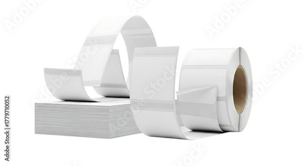 Fototapeta White labels on roll and stack isolated on a transparent background