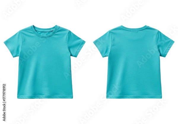 Fototapeta Turquoise blue short sleeve t-shirt mockup for design presentation, front and back view isolated on white background