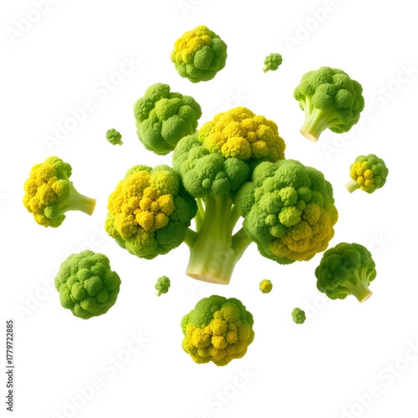 Fototapeta Photo of broccoli heads floating in mid-air isolated on transparent background
