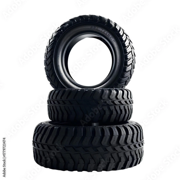 Fototapeta Photo of black rubber tires stacked  isolated on transparent background