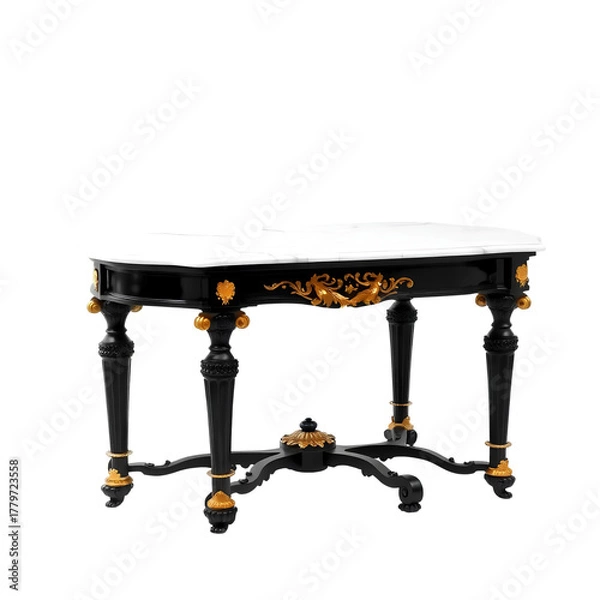 Fototapeta Photo of decorative wooden table with a white marble top isolated on transparent background