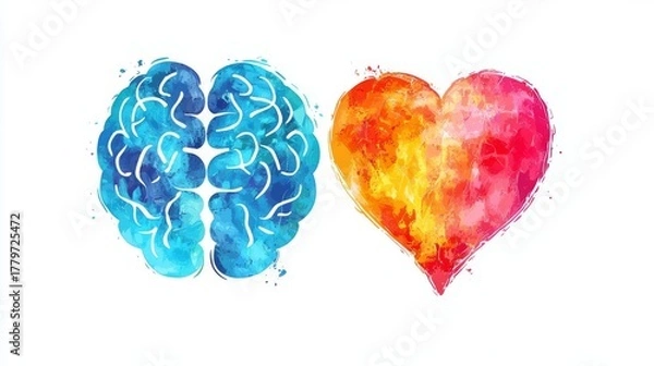 Fototapeta A vibrant illustration depicting the duality of the brain and heart symbolizing intellect and emotion.
