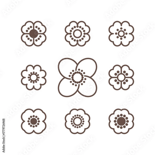 Fototapeta Circle flower emblem. Set of 9 geometric shape. Modern abstract linear compositions and graphic design elements for different design.