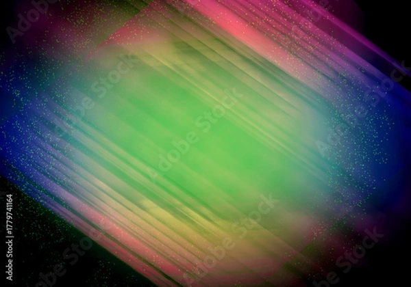 Fototapeta Fundo abstrato com efeito de luzes diagonais coloridas, predominância de verde no centro, bordas em tons roxo e azul, acabamento luminoso e texturizado, estilo vibrante e moderno.