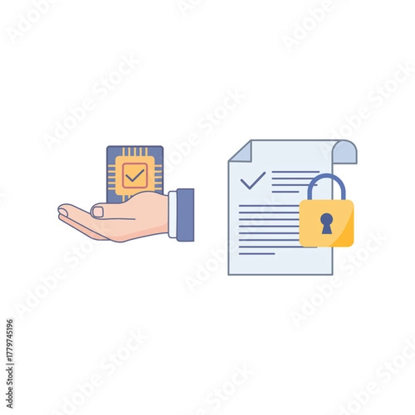 Obraz Microchip and Document with Padlock Symbolizing Data Security