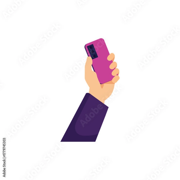 Obraz Hand Holding Pink Smartphone with Triple Camera