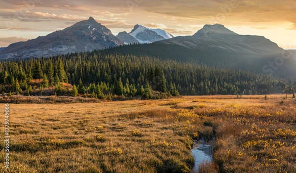 Fototapeta Autumn Sunset at the Sunwapta Pass on the Icefields Parkway - Banff National Park