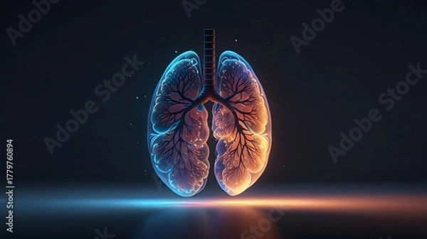 Obraz Human lungs in the dark background with bright light coming from the.