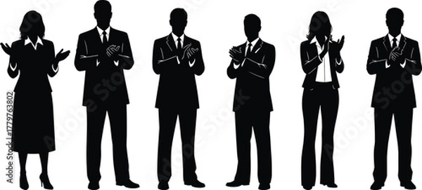 Fototapeta Business people clapping, corporate applause, silhouette team celebration, professional recognition, success concept, formal attire, teamwork, unity, support, motivation