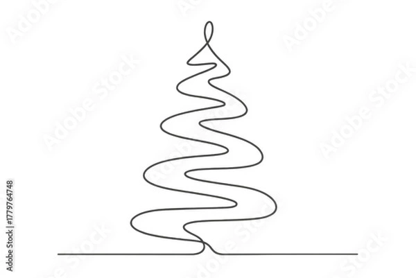Fototapeta Continuous line drawing forming a christmas tree silhouette with a minimalist, abstract design on a transparent background for holiday themes